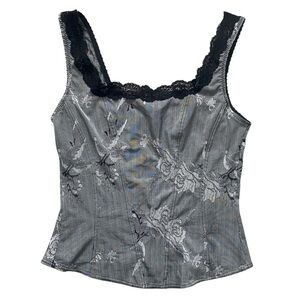ARIANNE GREY FLORAL LACE TRIM TANK TOP SIZE MEDIUM